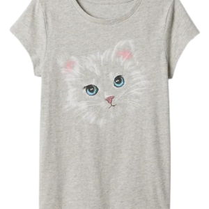 C06-08-1148-0L10 Girl Kids Graphic T-Shirt - Cat