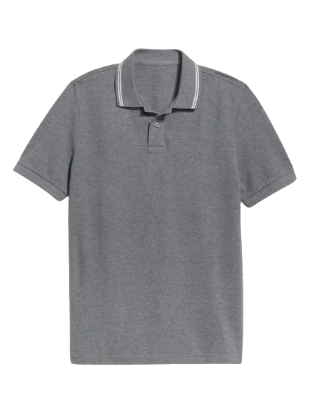 C12-10-1124-000S Men Tipped-Collar Classic Fit Pique Polo - Charcoal Heather Gray - Image 3