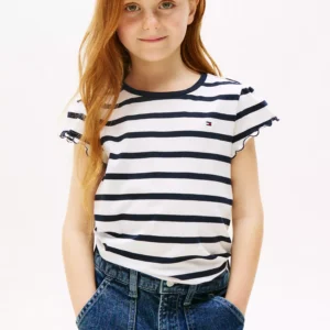 Kids' Stripe Ruffle-Sleeve T-Shirt - Navy Stripe #71J4025-FAP