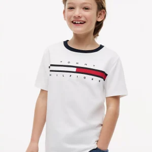 Kids' Flag Stripe Logo T-Shirt-Optic White