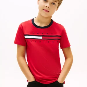 Kids' Flag Stripe Logo T-Shirt-Primary Red