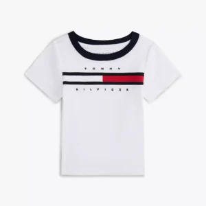 Babies' Flag Stripe Logo Ringer T-Shirt-Optic White