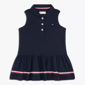 Babies' Sleeveless Stretch Polo Dress-Navy
