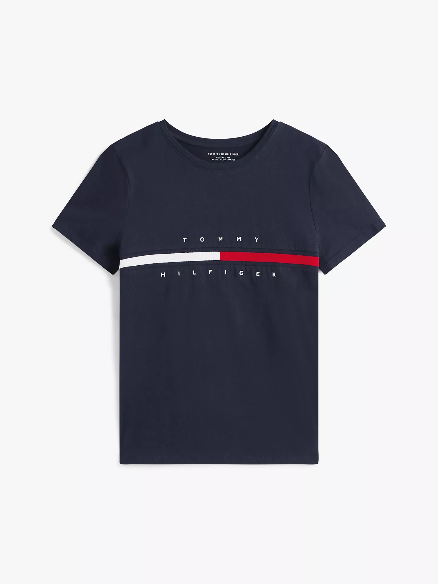 READYSTOCK WOMEN EMBROIDERED FLAG STRIPE LOGO T-SHIRT - Navy #76J1635 - Image 2
