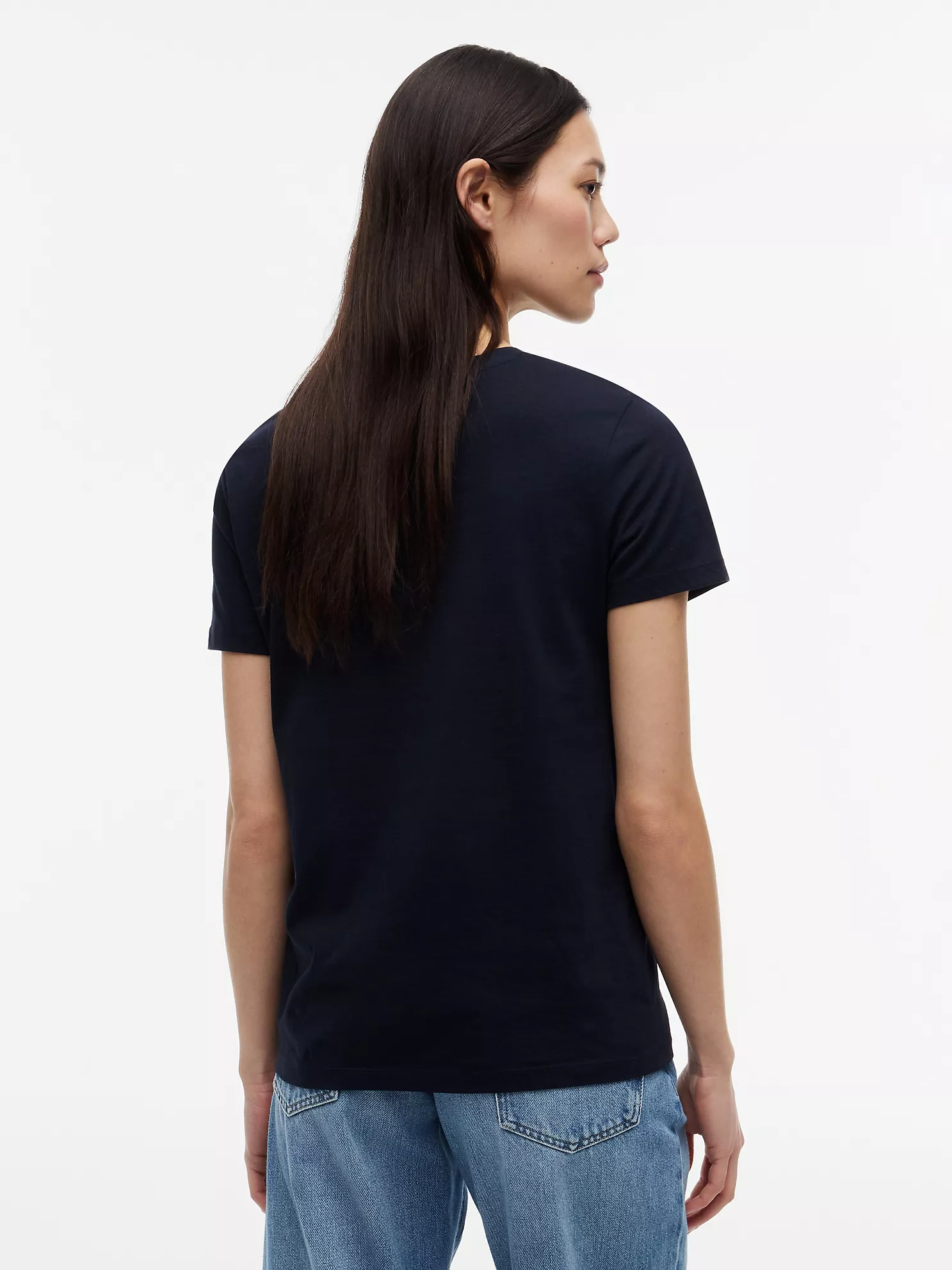 READYSTOCK WOMEN EMBROIDERED FLAG STRIPE LOGO T-SHIRT - Navy #76J1635 - Image 3