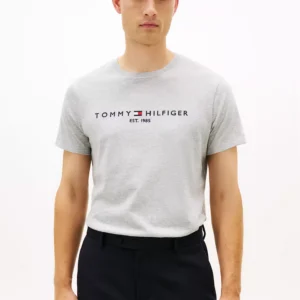 Embroidered Tommy Logo T-Shirt-Grey Heather
