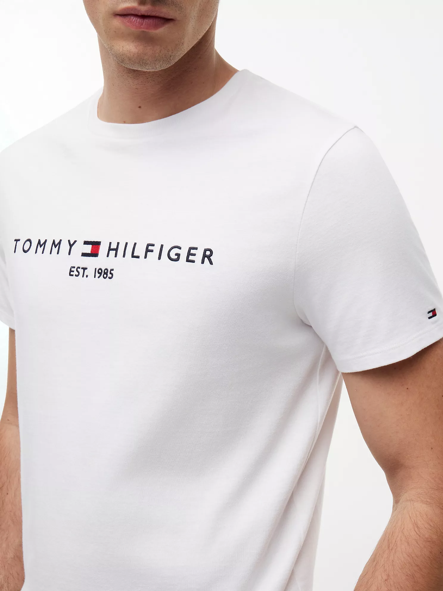 Embroidered Tommy Logo T-Shirt-Fresh White - Image 3