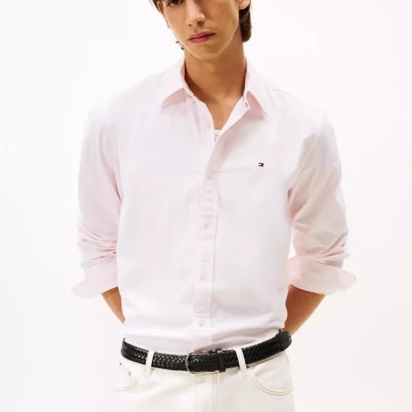 Regular Fit Stripe Stretch Oxford Shirt-Pink/Optic White Stripe