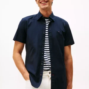 Regular Fit Short-Sleeve Oxford Shirt-Navy