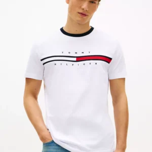 Embroidered Flag Logo T-Shirt-Optic White