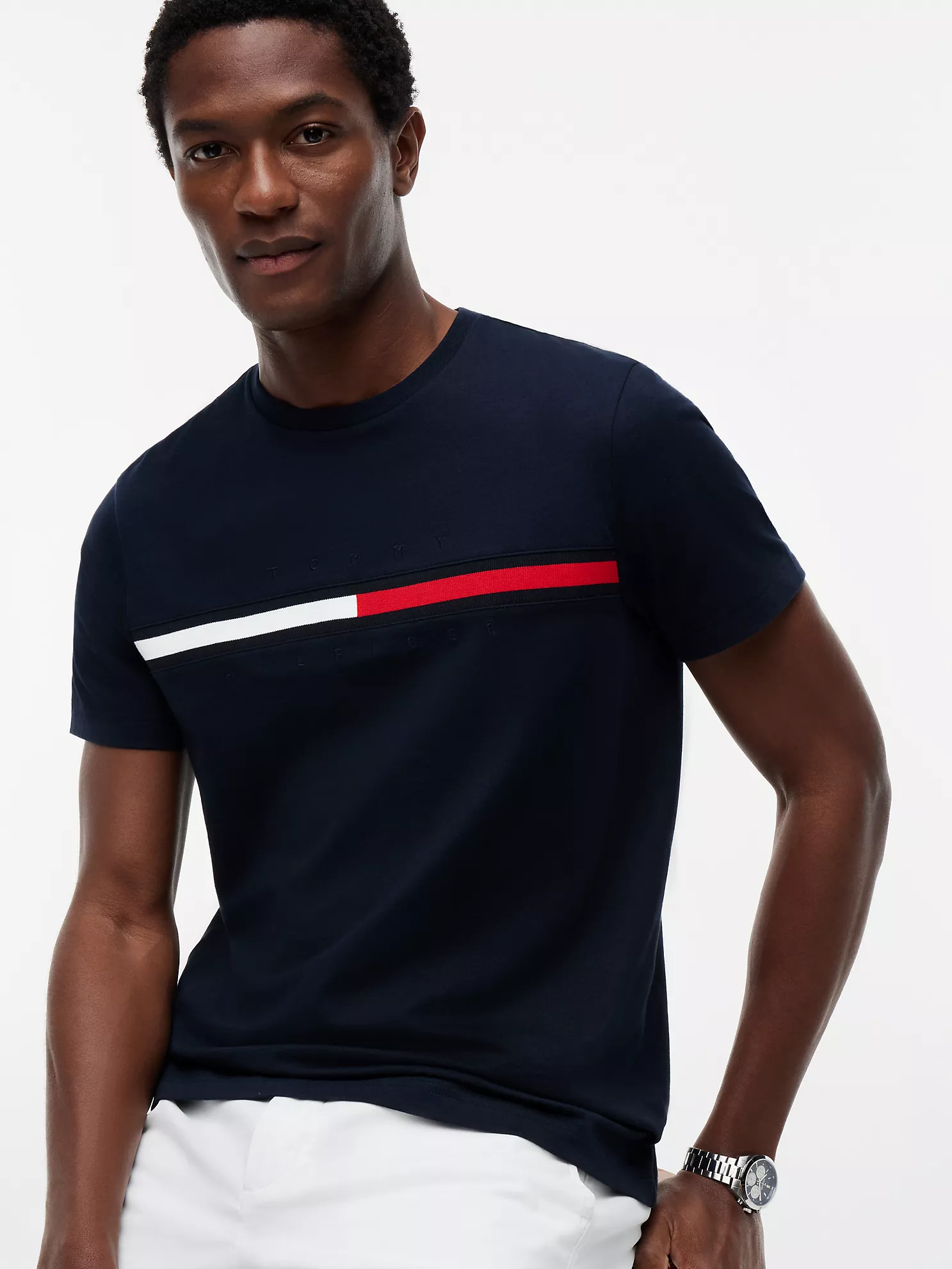 Embroidered Flag Logo T-Shirt-Navy - Image 3