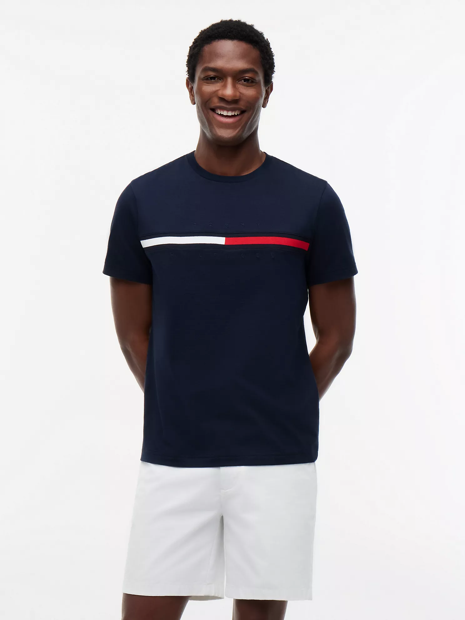 Embroidered Flag Logo T-Shirt-Navy