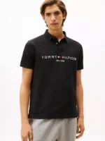 Men Embroidered Tommy Logo Polo-Black