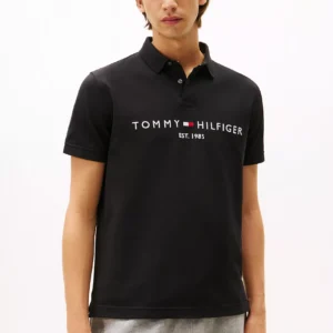 Men Embroidered Tommy Logo Polo-Black