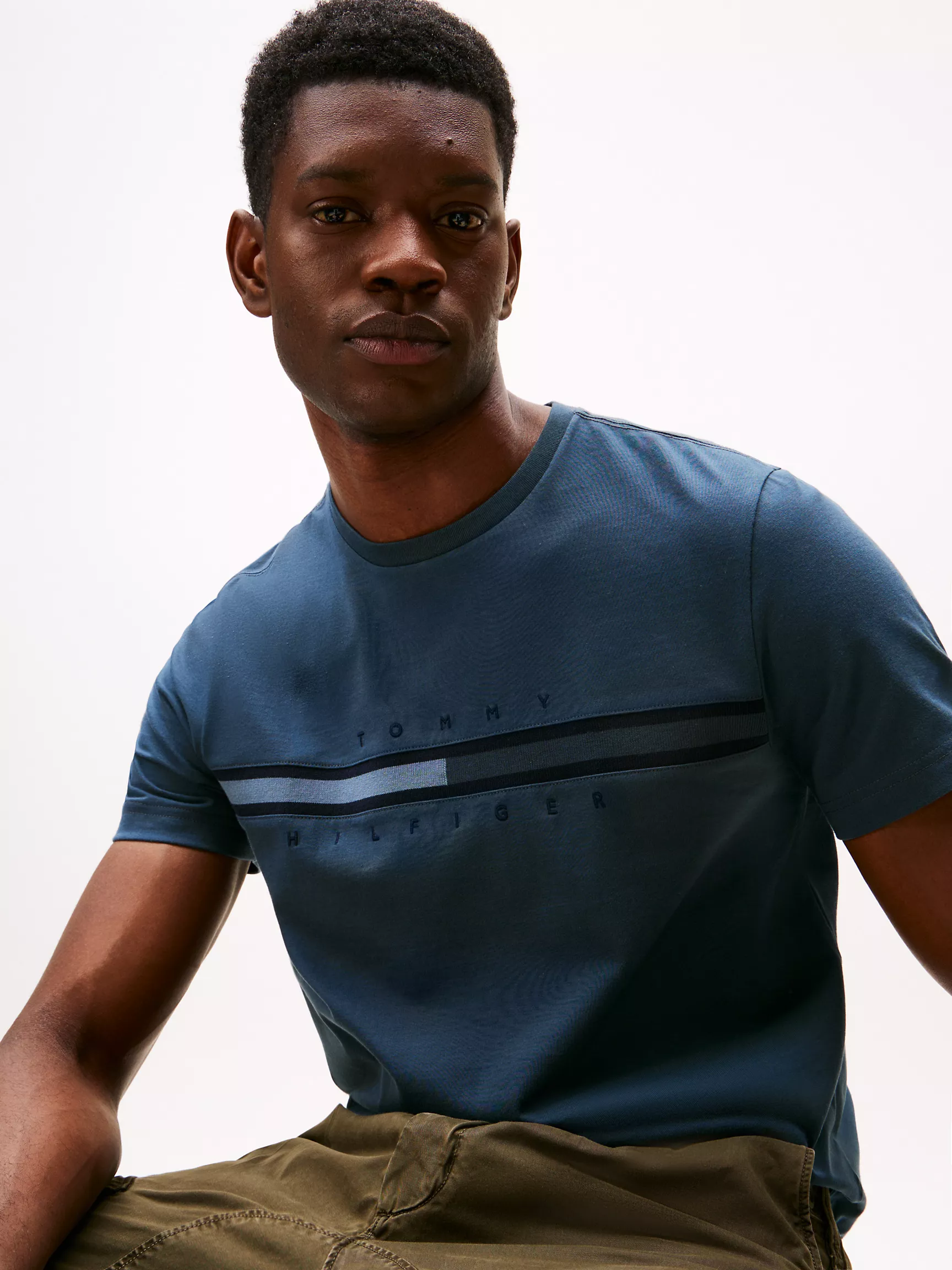 Men Tonal Flag Logo T-Shirt-Military Denim - Image 3