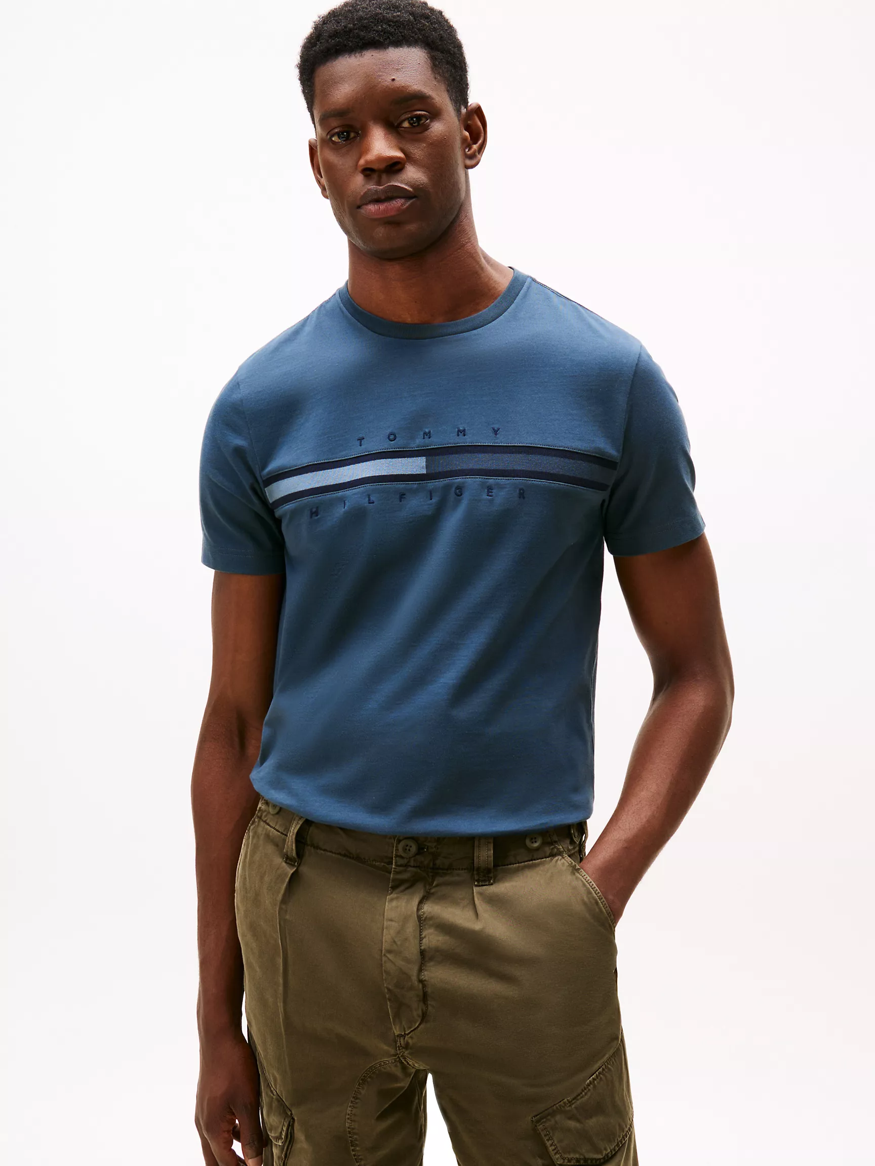 Men Tonal Flag Logo T-Shirt-Military Denim