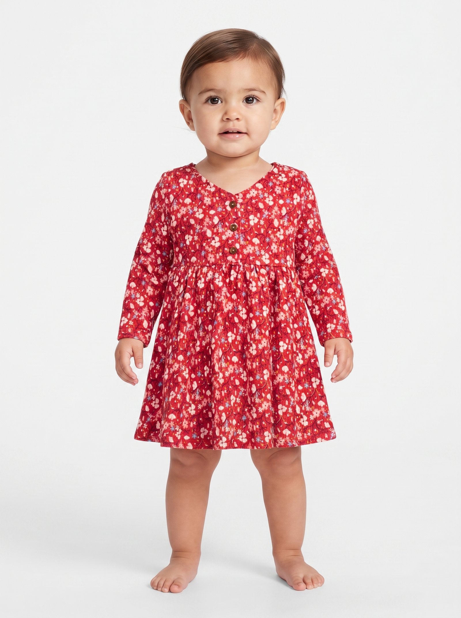 READYSTOCK Fit & Flare Floral Henley Dress for Baby - Red Floral - Image 2