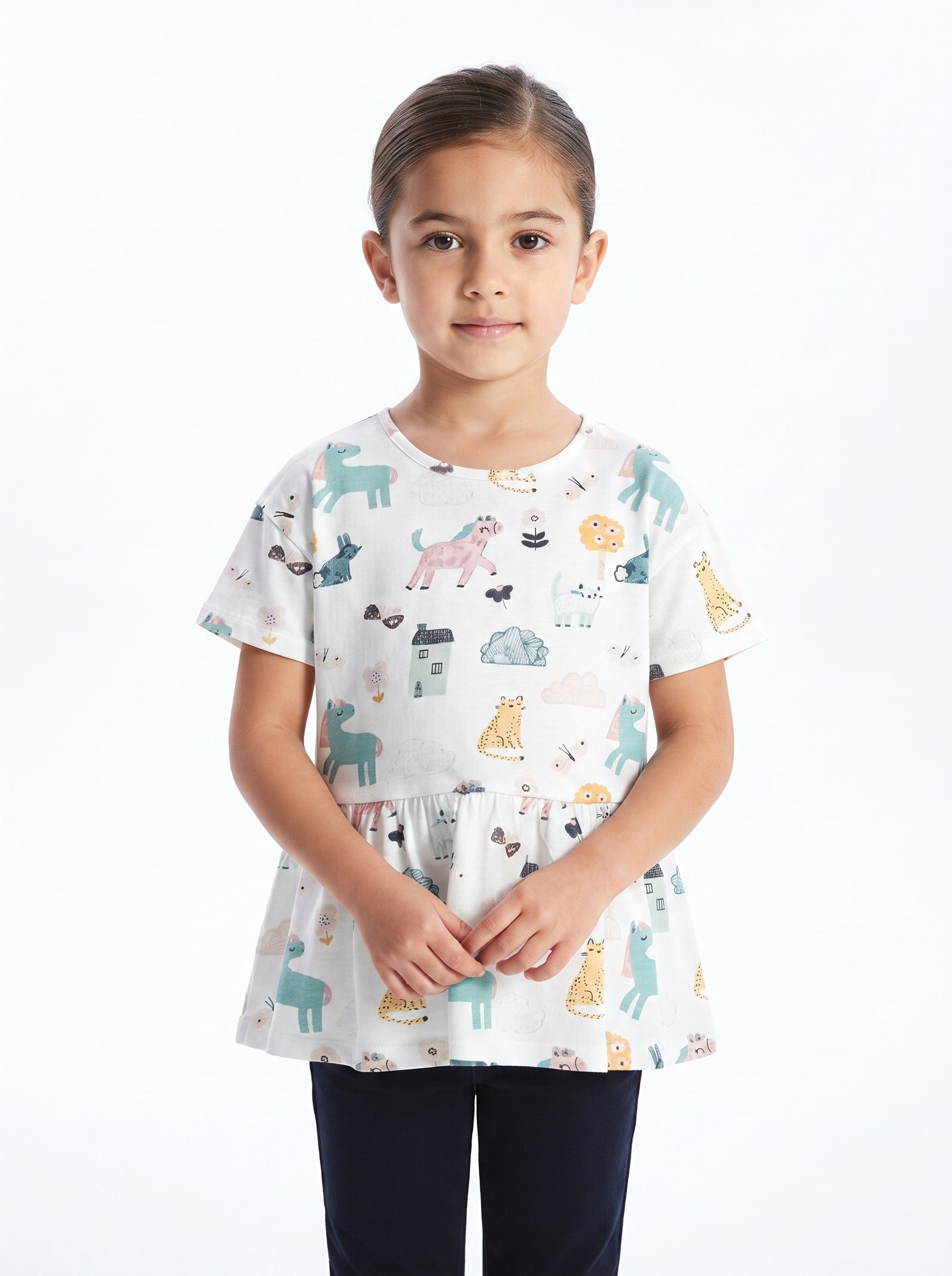 C47-08-1116-67YR Animals Peplum Tops - White
