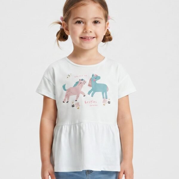 YR Unicorn Flower Peplum Tops – White