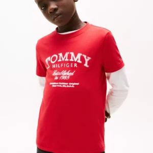 Kids' Faded Print Logo T-Shirt-Primary Red