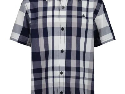 Boys Plaid Classic Button-Down Shirt-Blueberry/Soft Blue