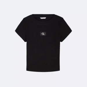 Girls Woven Monologo Rib T-Shirt-Cellar/Slvr
