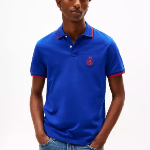 Regular Fit Crest Logo Pique Polo-Wedge Blue