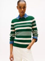 Stripe Boatneck Rib-Knit Sweater- Dark Beige