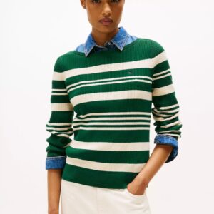 Stripe Boatneck Rib-Knit Sweater- Dark Beige