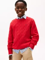 Kids' Cable Knit Sweater-Red