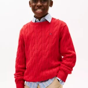 Kids' Cable Knit Sweater-Red