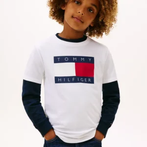 Kids' Tommy Flag Logo T-Shirt-Optic White