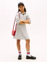 Kids' Polo Sweater Dress-Heather Grey