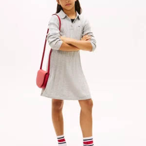 Kids' Polo Sweater Dress-Heather Grey