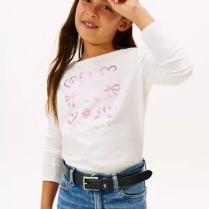 Kids' Bow Motif T-Shirt-Ecru