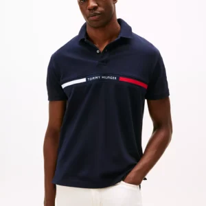 Regular Fit Embroidered Stripe Polo-Navy