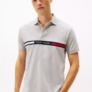 Regular Fit Embroidered Stripe Polo-Grey Heather