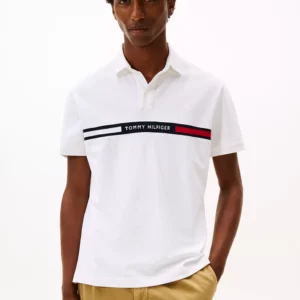 Regular Fit Embroidered Stripe Polo-White