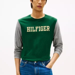 Long-Sleeve Colorblock Hilfiger T-Shirt-Ornamental Green