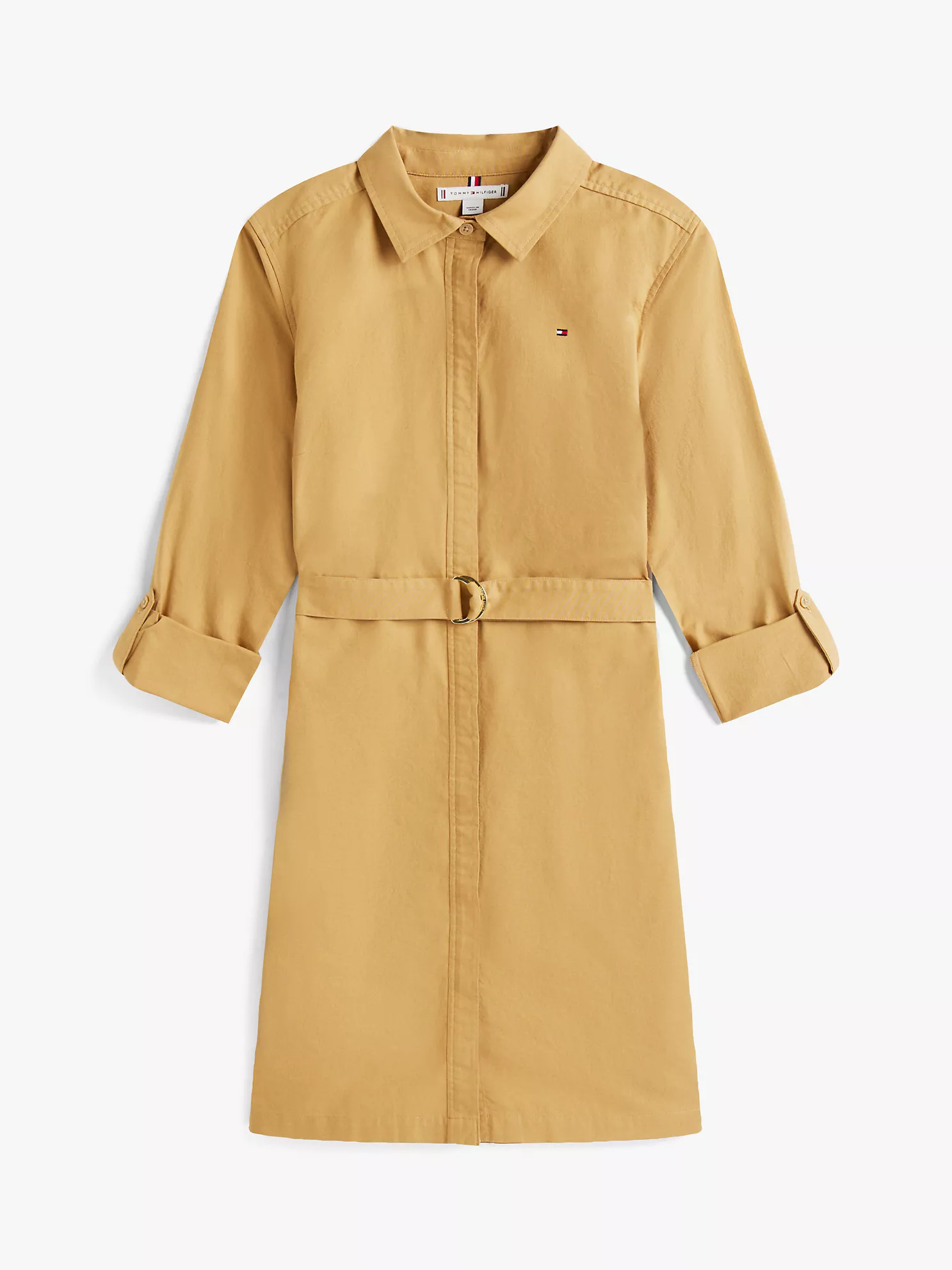 Long-Sleeve Belted Oxford Shirtdress-Classic Khaki - Image 4