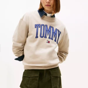 Varsity Tommy Logo Crewneck Sweatshirt-Stone