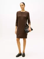 Cable Knit Sweater Dress-Brown