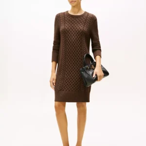Cable Knit Sweater Dress-Brown
