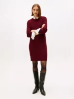 Cable Knit Sweater Dress-Burgundy