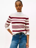 Stripe Boatneck Rib-Knit Sweater- Dark Beige