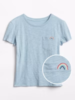 READYSTOCK Kids Embroidered Pocket Short Sleeve T-Shirt - Blue Ice