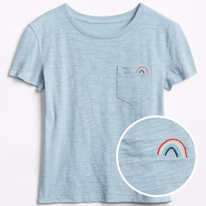 READYSTOCK Kids Embroidered Pocket Short Sleeve T-Shirt - Blue Ice