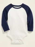 READYSTOCK Raglan-Sleeve Bodysuit for Baby - White/Navy