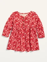 READYSTOCK Fit & Flare Floral Henley Dress for Baby - Red Floral