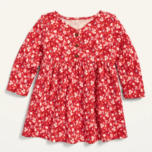 Fit & Flare Floral Henley Dress for Baby Girls – Red Floral